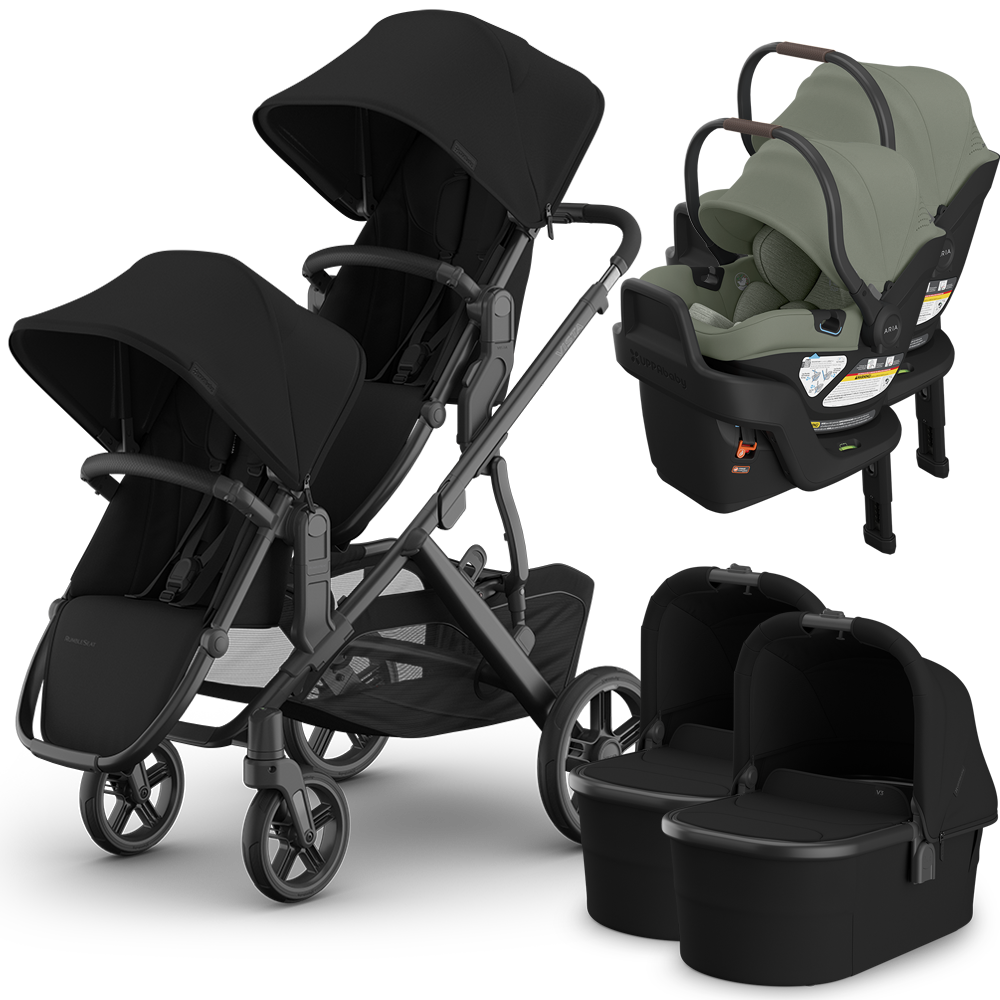 UPPAbaby Vista V3 Double Stroller for TWINS + 2 Bassinets + 2 Mesa/Aria Car Seats