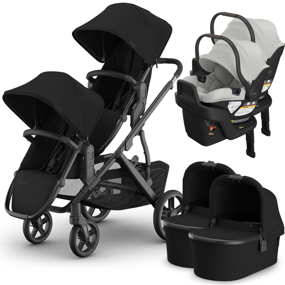 UPPAbaby Vista V3 Double Stroller for TWINS + 2 Bassinets + 2 Mesa/Aria Car Seats