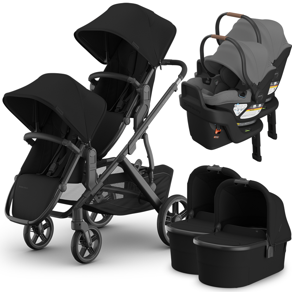 UPPAbaby Vista V3 Double Stroller for TWINS + 2 Bassinets + 2 Mesa/Aria Car Seats