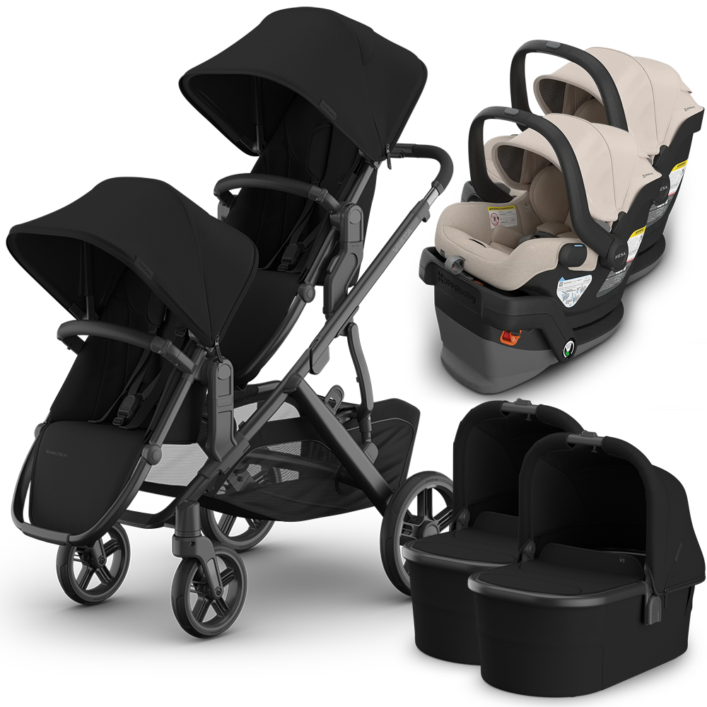 UPPAbaby Vista V3 Double Stroller for TWINS + 2 Bassinets + 2 Mesa/Aria Car Seats