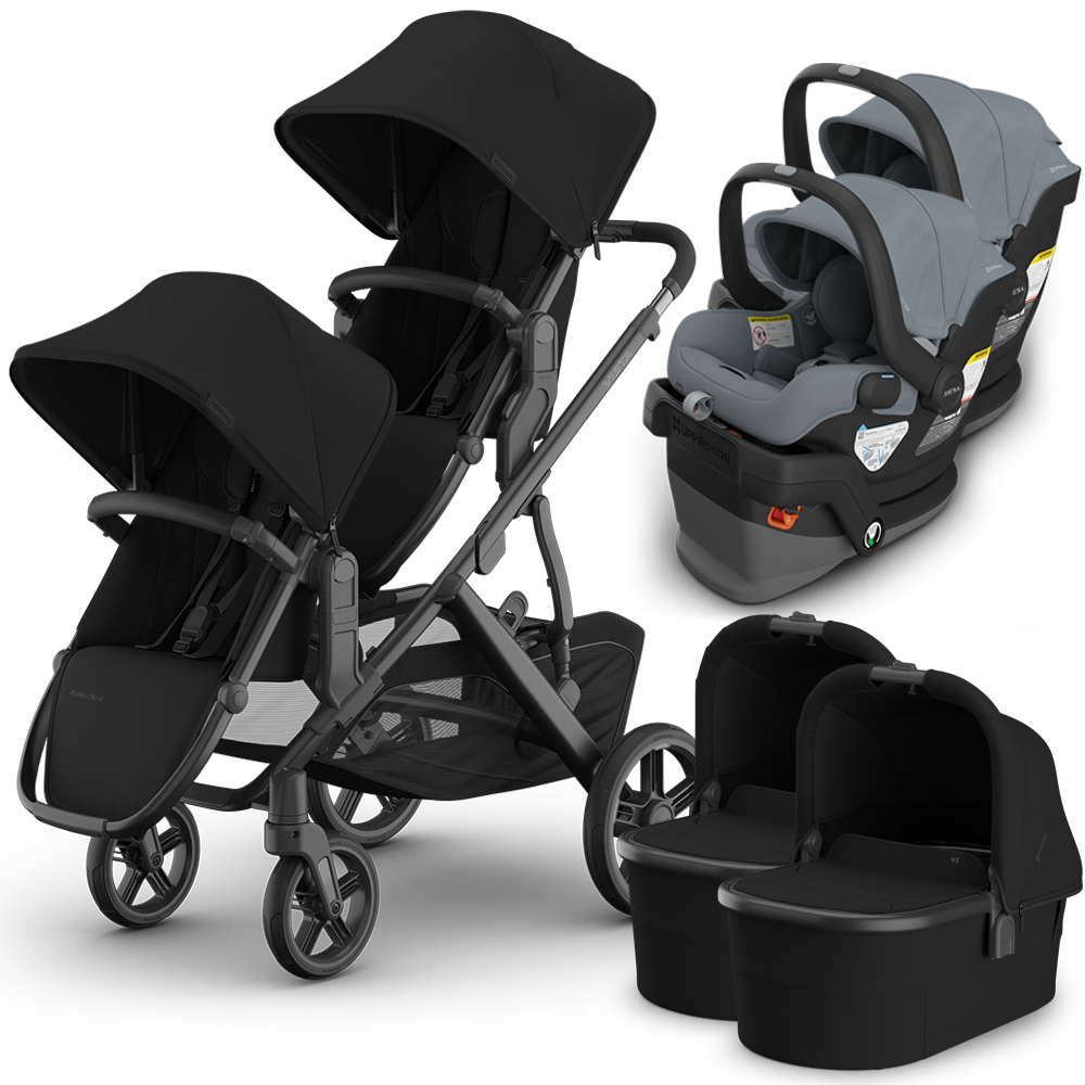 UPPAbaby Vista V3 Double Stroller for TWINS + 2 Bassinets + 2 Mesa/Aria Car Seats