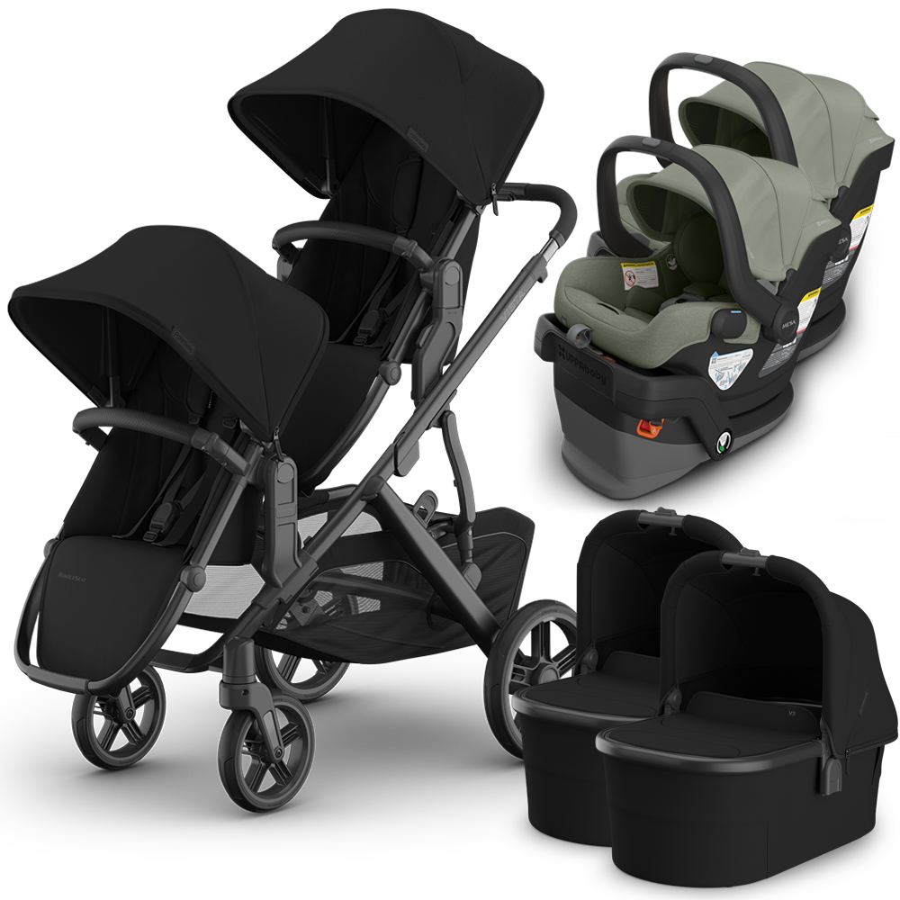 UPPAbaby Vista V3 Double Stroller for TWINS + 2 Bassinets + 2 Mesa/Aria Car Seats