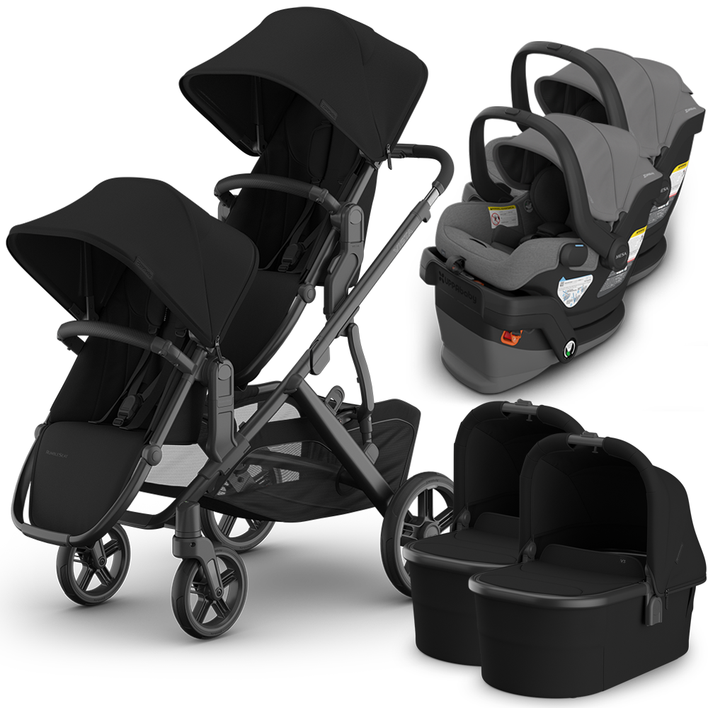UPPAbaby Vista V3 Double Stroller for TWINS + 2 Bassinets + 2 Mesa/Aria Car Seats