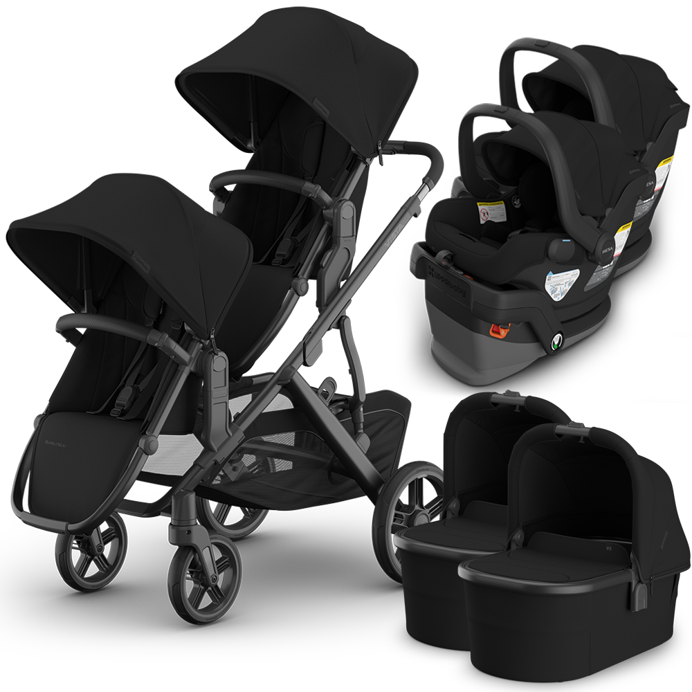 UPPAbaby Vista V3 Double Stroller for TWINS + 2 Bassinets + 2 Mesa/Aria Car Seats
