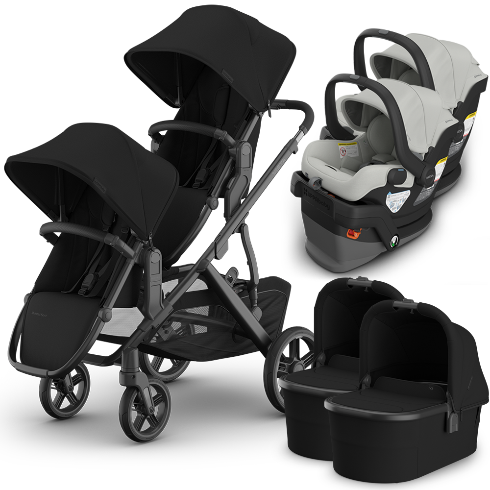 UPPAbaby Vista V3 Double Stroller for TWINS + 2 Bassinets + 2 Mesa/Aria Car Seats