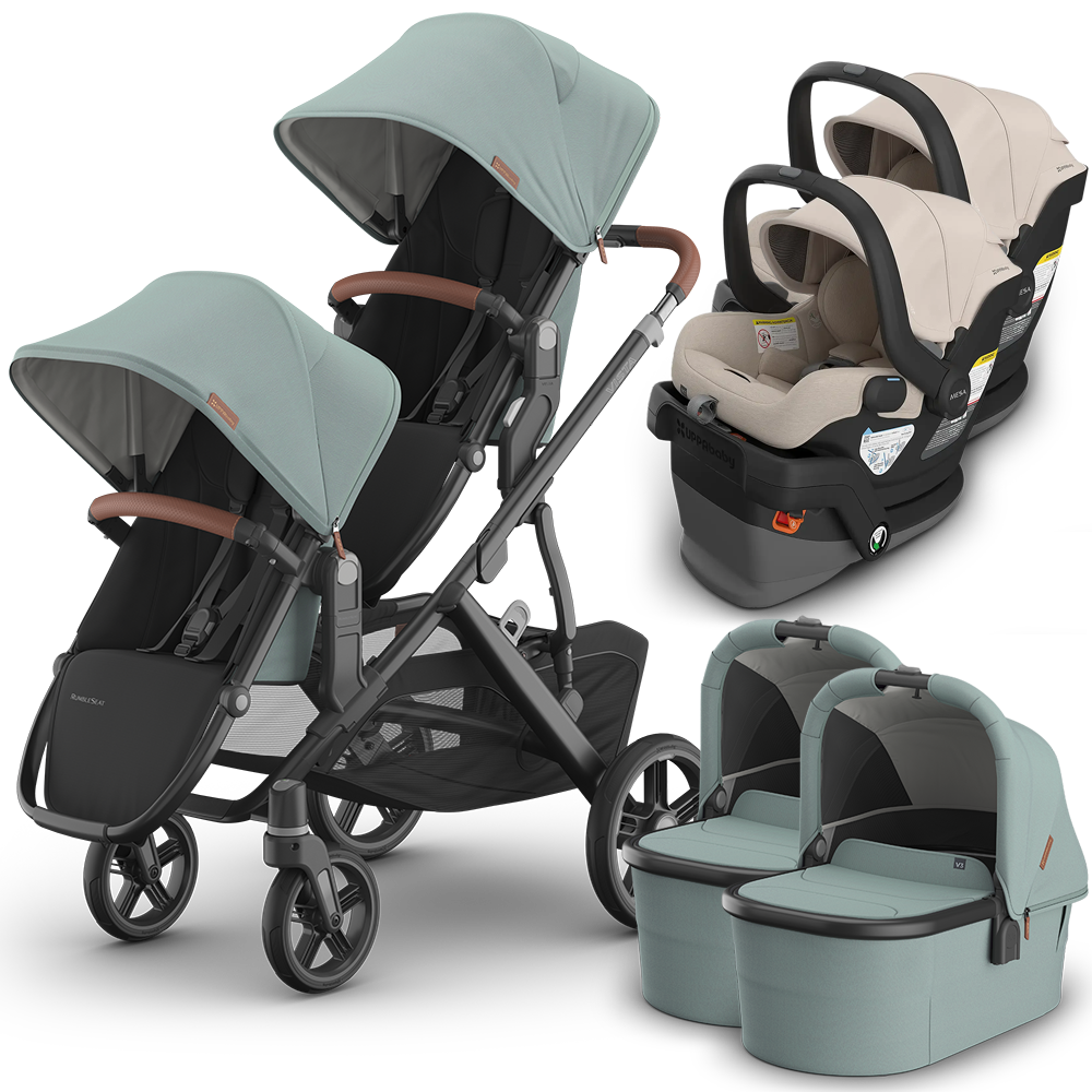 UPPAbaby Vista V3 Double Stroller for TWINS + 2 Bassinets + 2 Mesa/Aria Car Seats