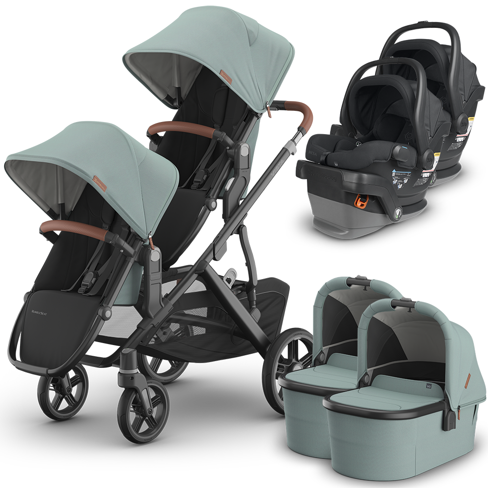 UPPAbaby Vista V3 Double Stroller for TWINS + 2 Bassinets + 2 Mesa/Aria Car Seats