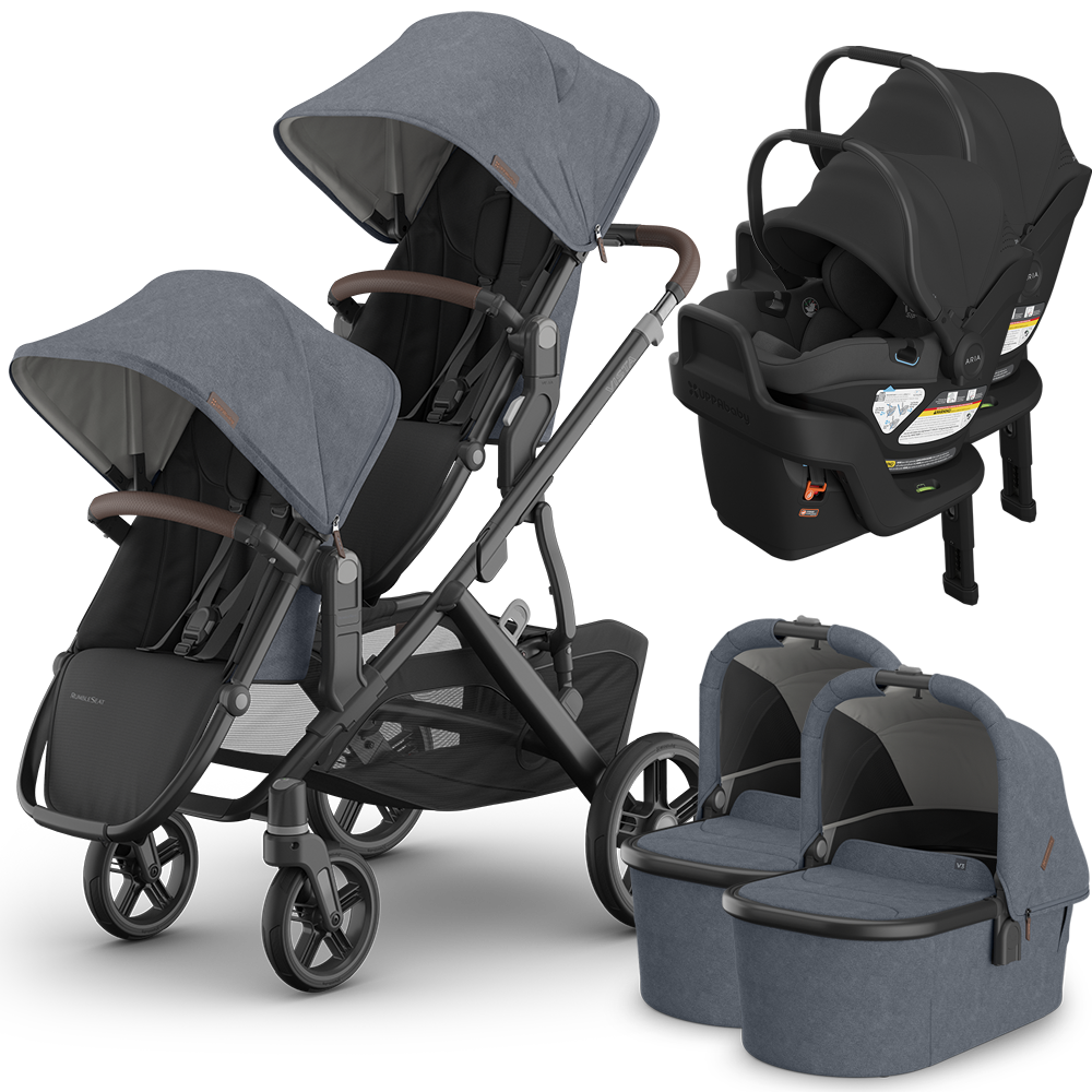 UPPAbaby Vista V3 Double Stroller for TWINS + 2 Bassinets + 2 Mesa/Aria Car Seats