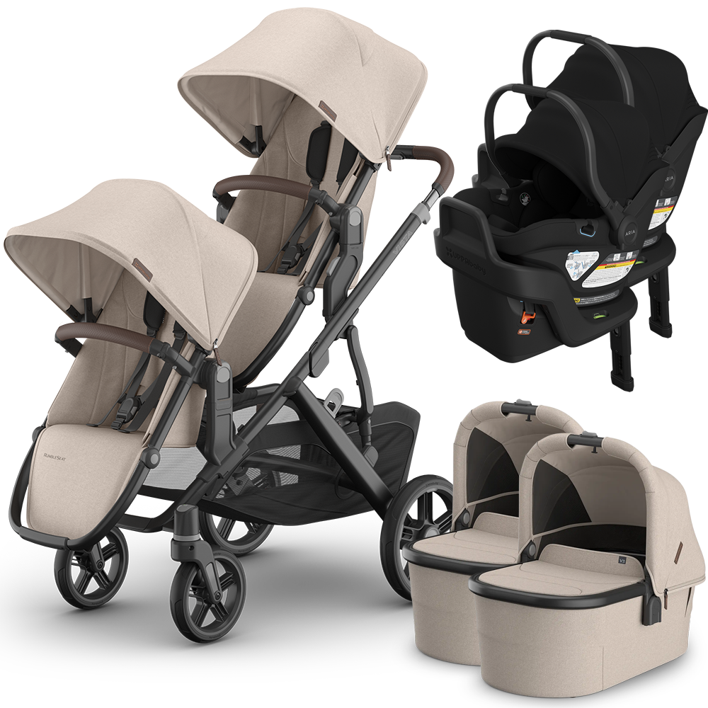 UPPAbaby Vista V3 Double Stroller for TWINS + 2 Bassinets + 2 Mesa/Aria Car Seats