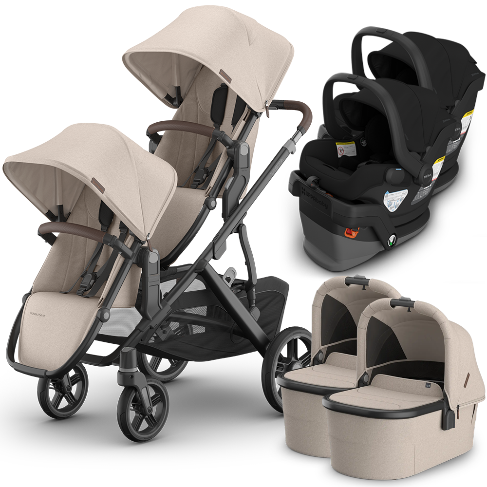 UPPAbaby Vista V3 Double Stroller for TWINS + 2 Bassinets + 2 Mesa/Aria Car Seats
