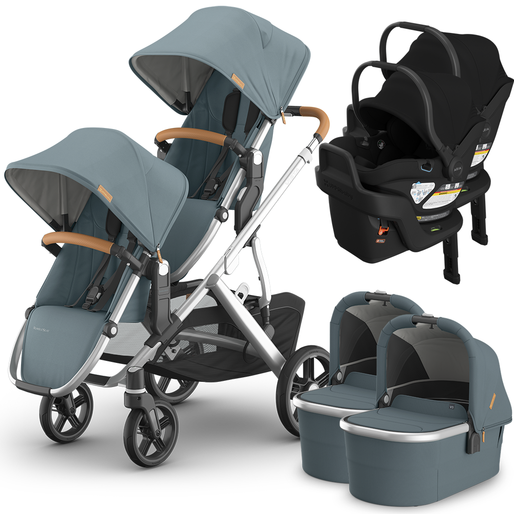 UPPAbaby Vista V3 Double Stroller for TWINS + 2 Bassinets + 2 Mesa/Aria Car Seats