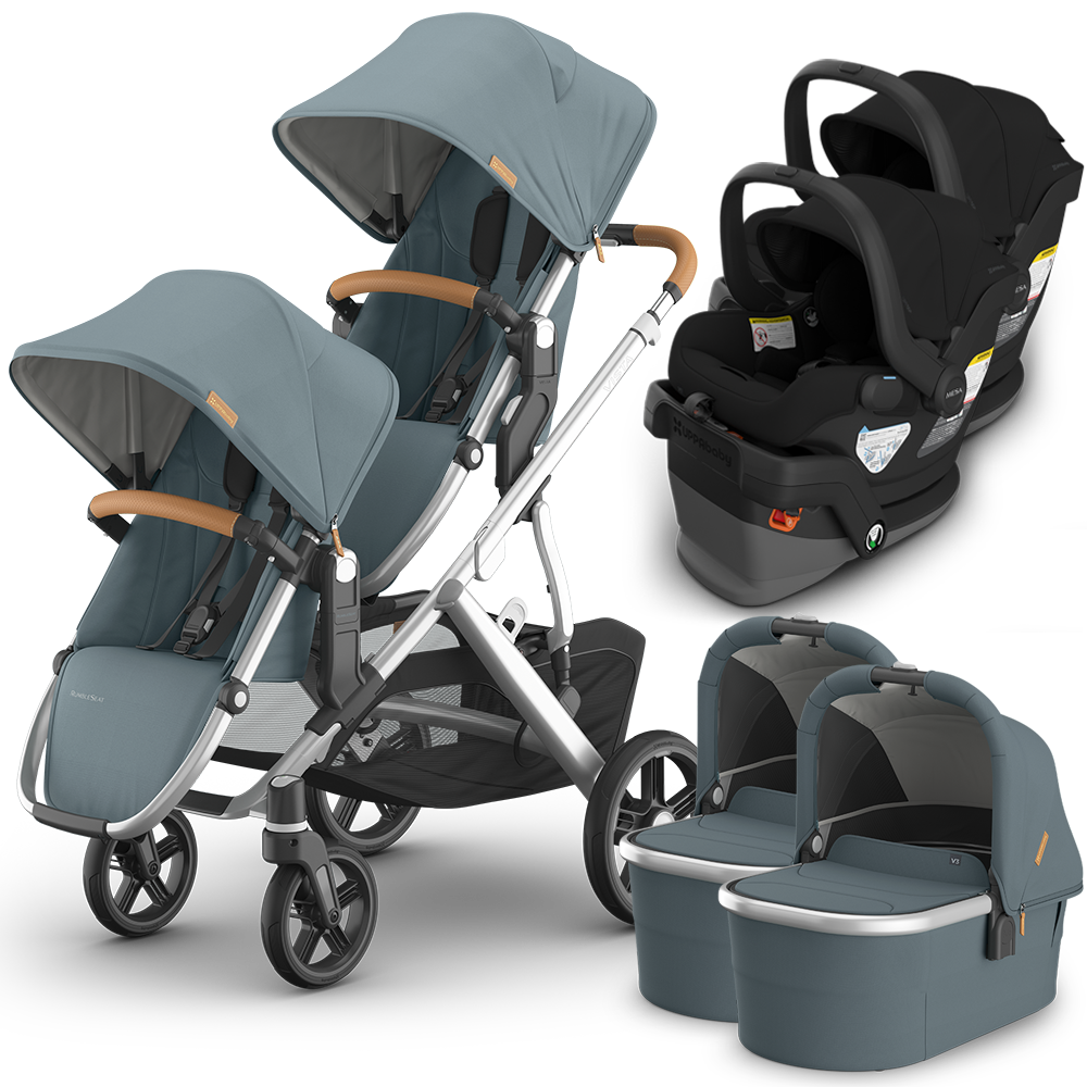 UPPAbaby Vista V3 Double Stroller for TWINS + 2 Bassinets + 2 Mesa/Aria Car Seats