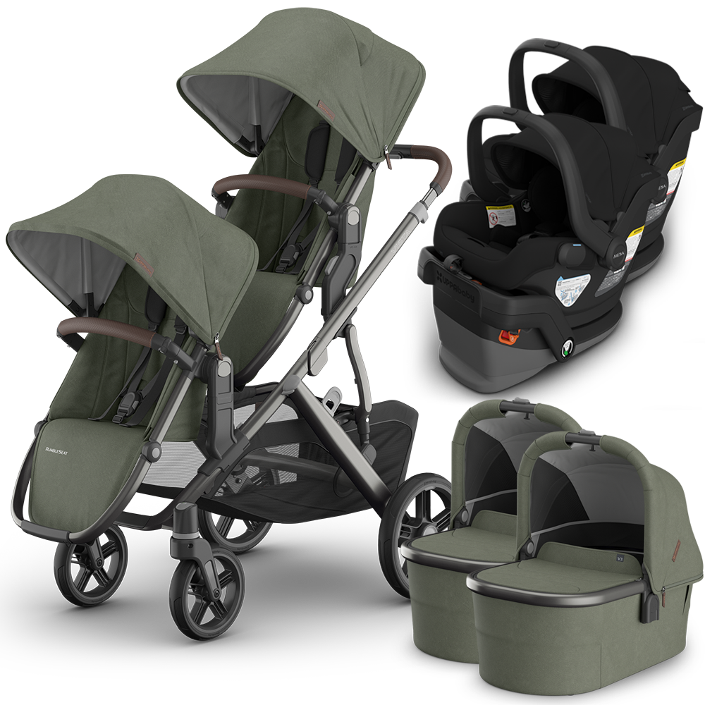 UPPAbaby Vista V3 Double Stroller for TWINS + 2 Bassinets + 2 Mesa/Aria Car Seats