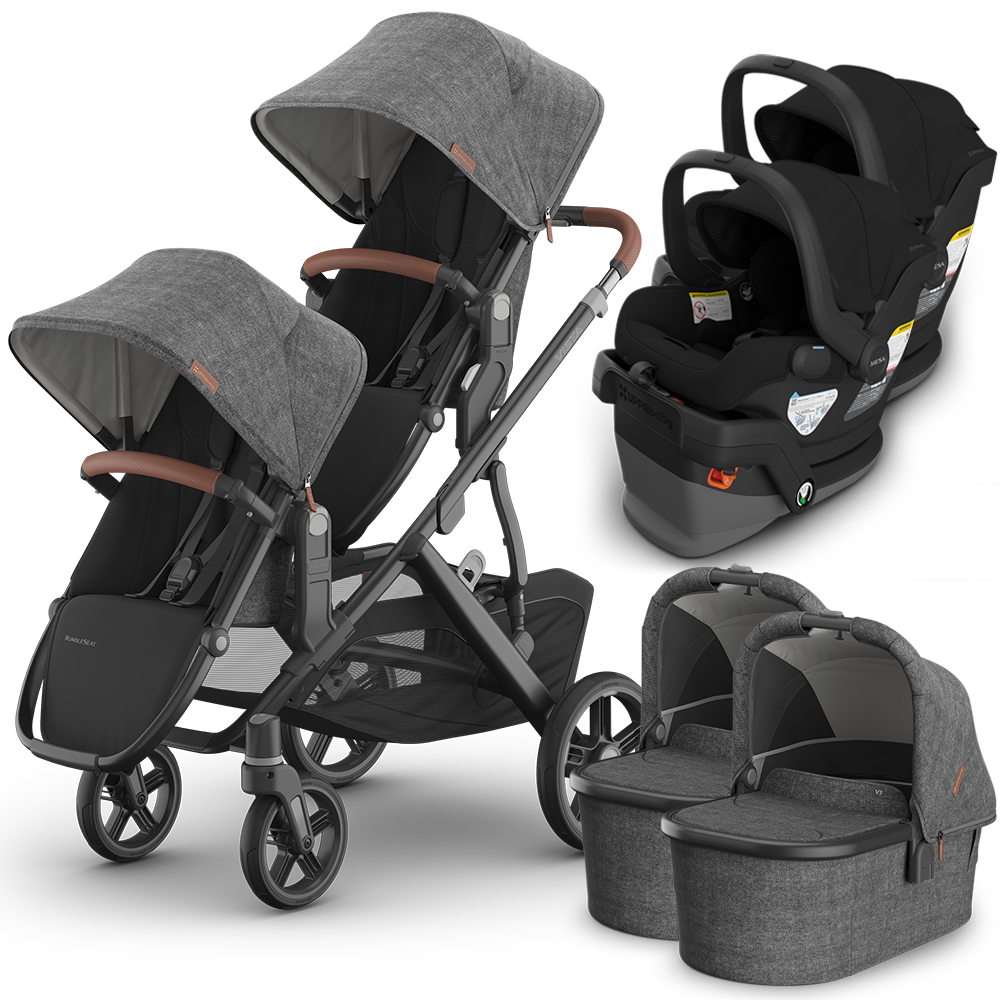 UPPAbaby Vista V3 Double Stroller for TWINS + 2 Bassinets + 2 Mesa/Aria Car Seats