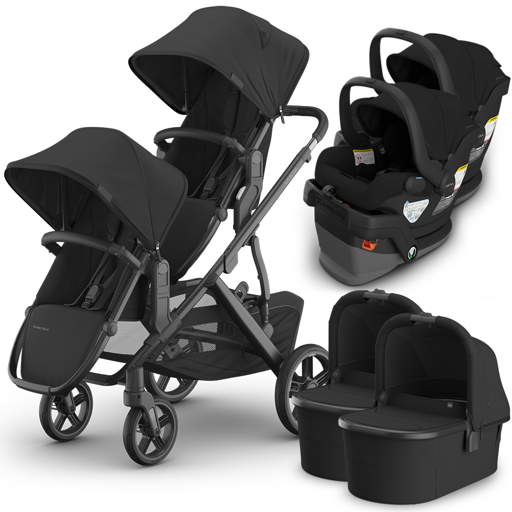 UPPAbaby Vista V3 Double Stroller for TWINS + 2 Bassinets + 2 Mesa/Aria Car Seats