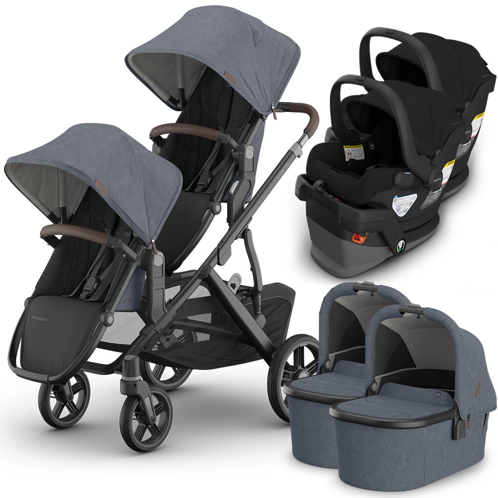 UPPAbaby Vista V3 Double Stroller for TWINS + 2 Bassinets + 2 Mesa/Aria Car Seats