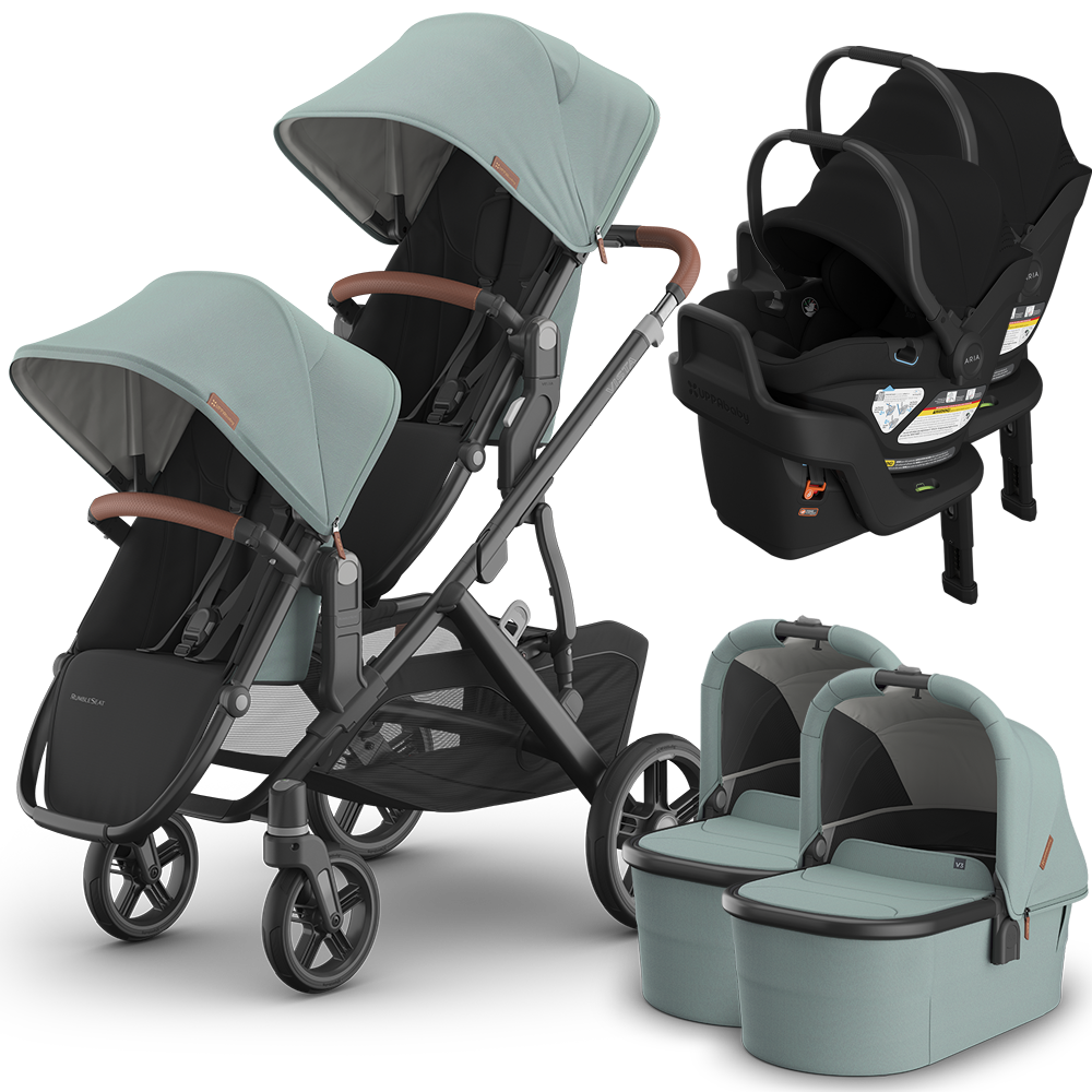 UPPAbaby Vista V3 Double Stroller for TWINS + 2 Bassinets + 2 Mesa/Aria Car Seats