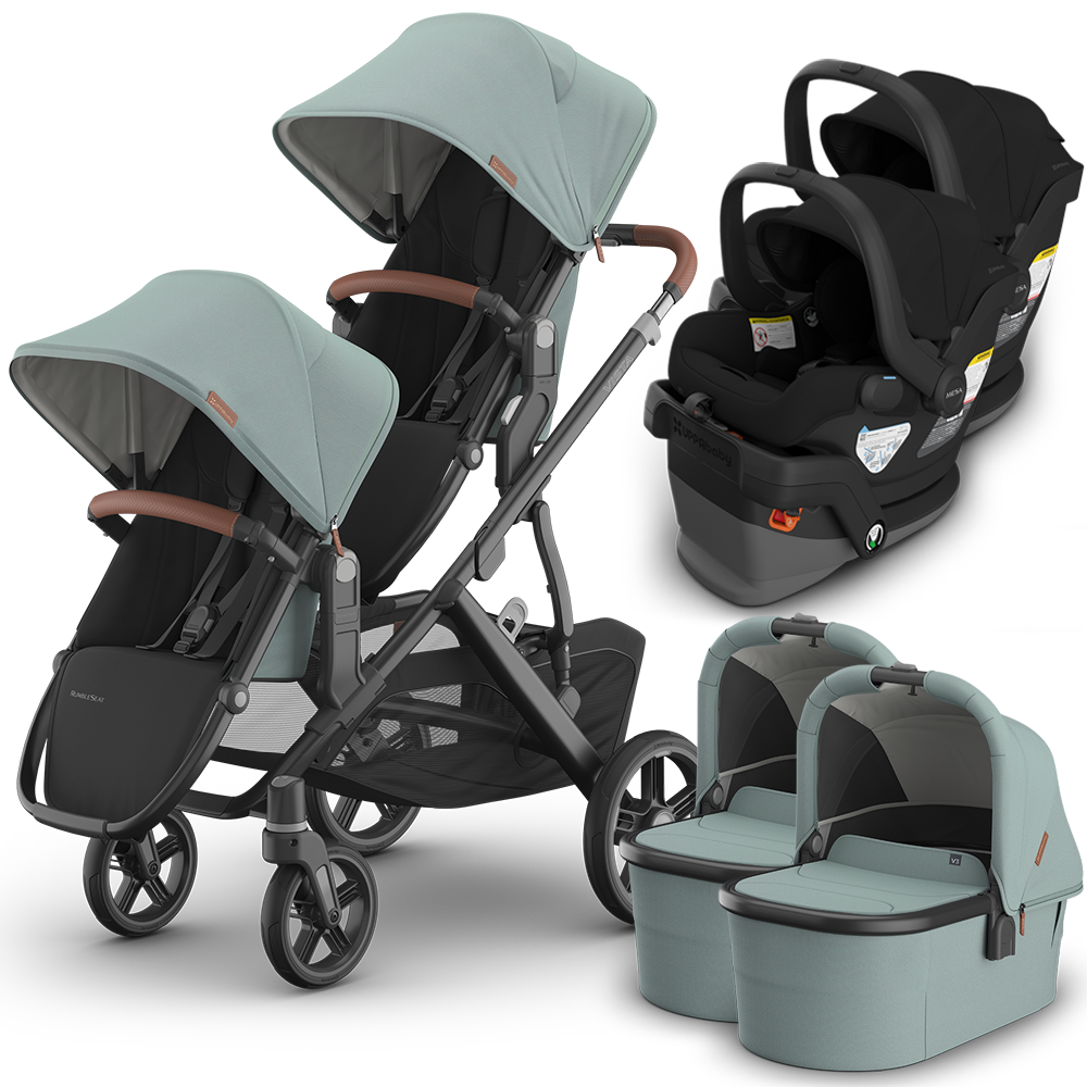 UPPAbaby Vista V3 Double Stroller for TWINS + 2 Bassinets + 2 Mesa/Aria Car Seats