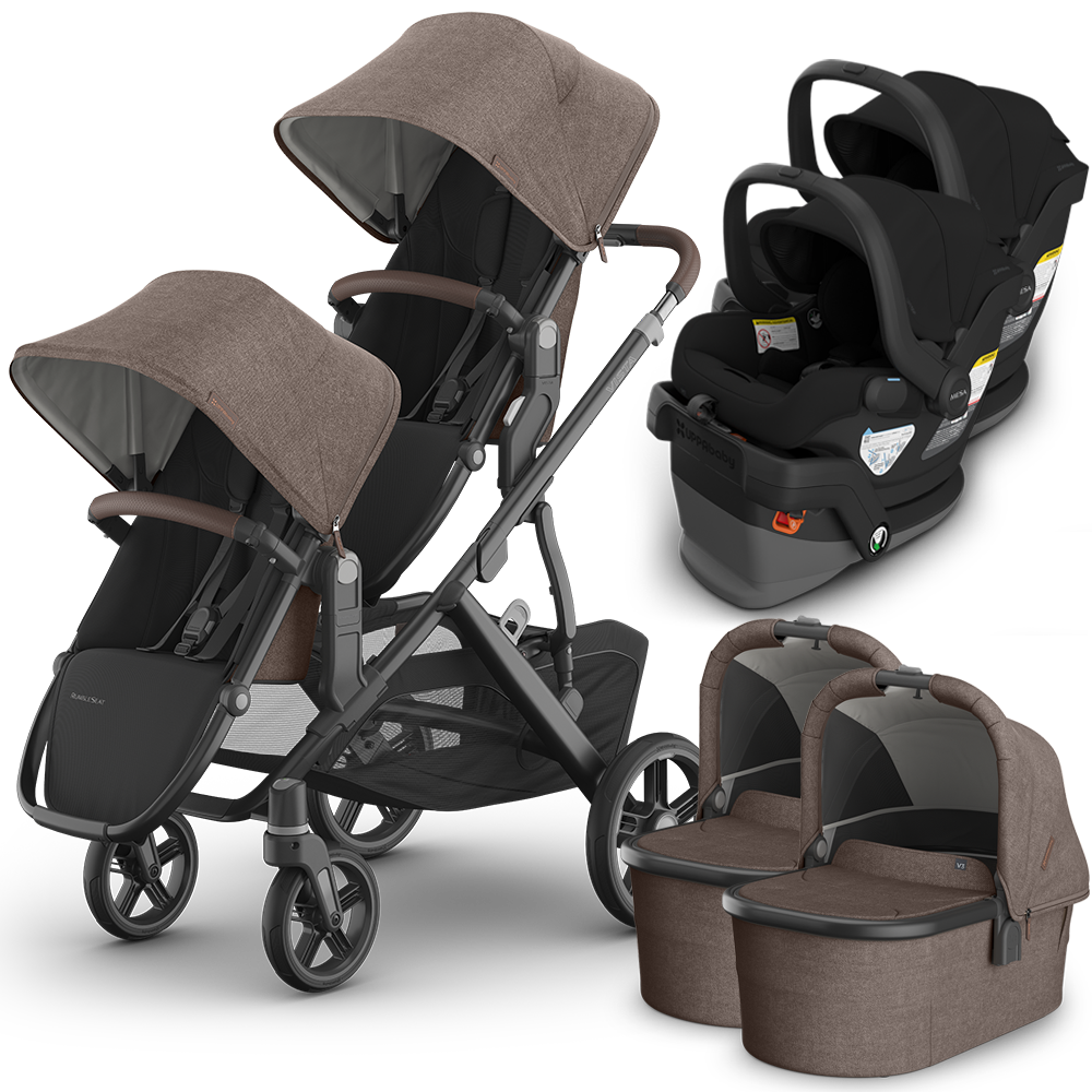 UPPAbaby Vista V3 Double Stroller for TWINS + 2 Bassinets + 2 Mesa/Aria Car Seats