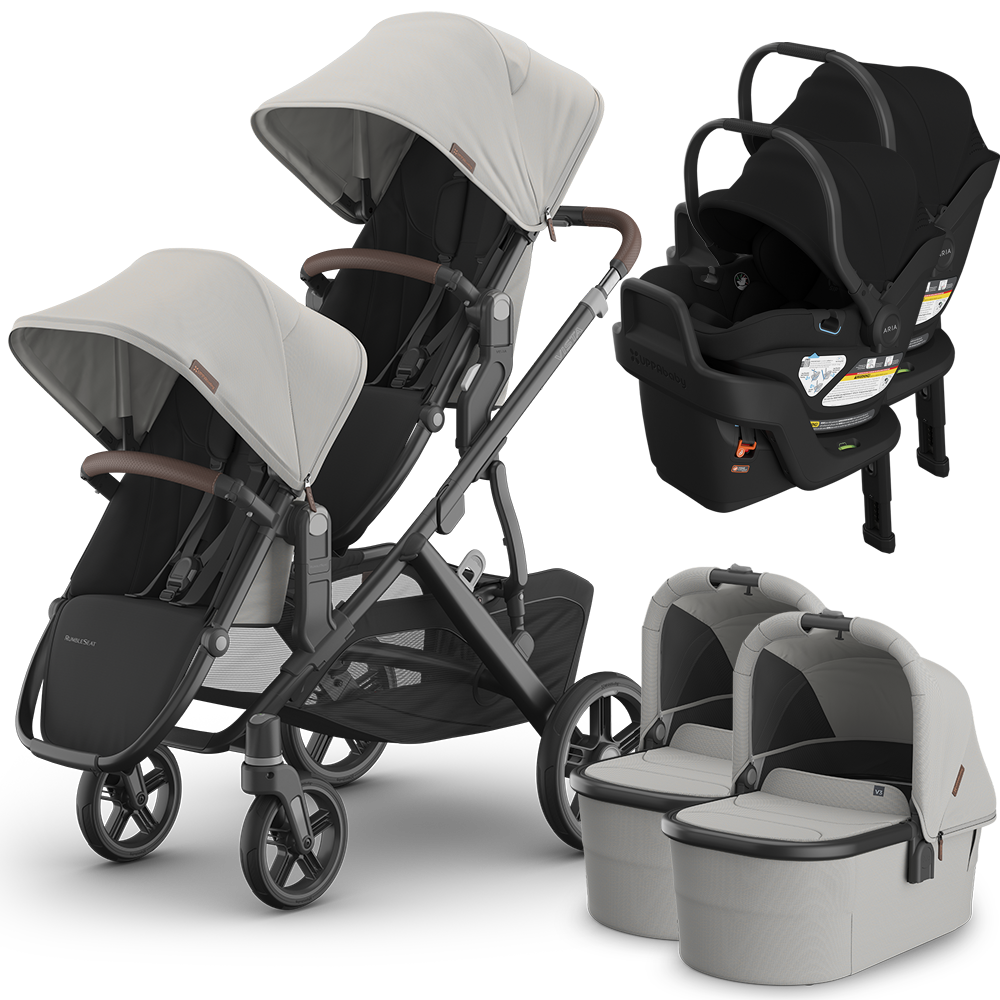 UPPAbaby Vista V3 Double Stroller for TWINS + 2 Bassinets + 2 Mesa/Aria Car Seats