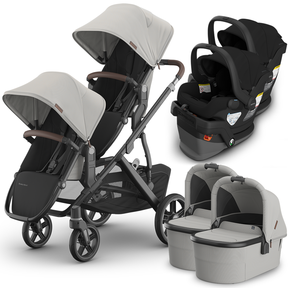 UPPAbaby Vista V3 Double Stroller for TWINS + 2 Bassinets + 2 Mesa/Aria Car Seats