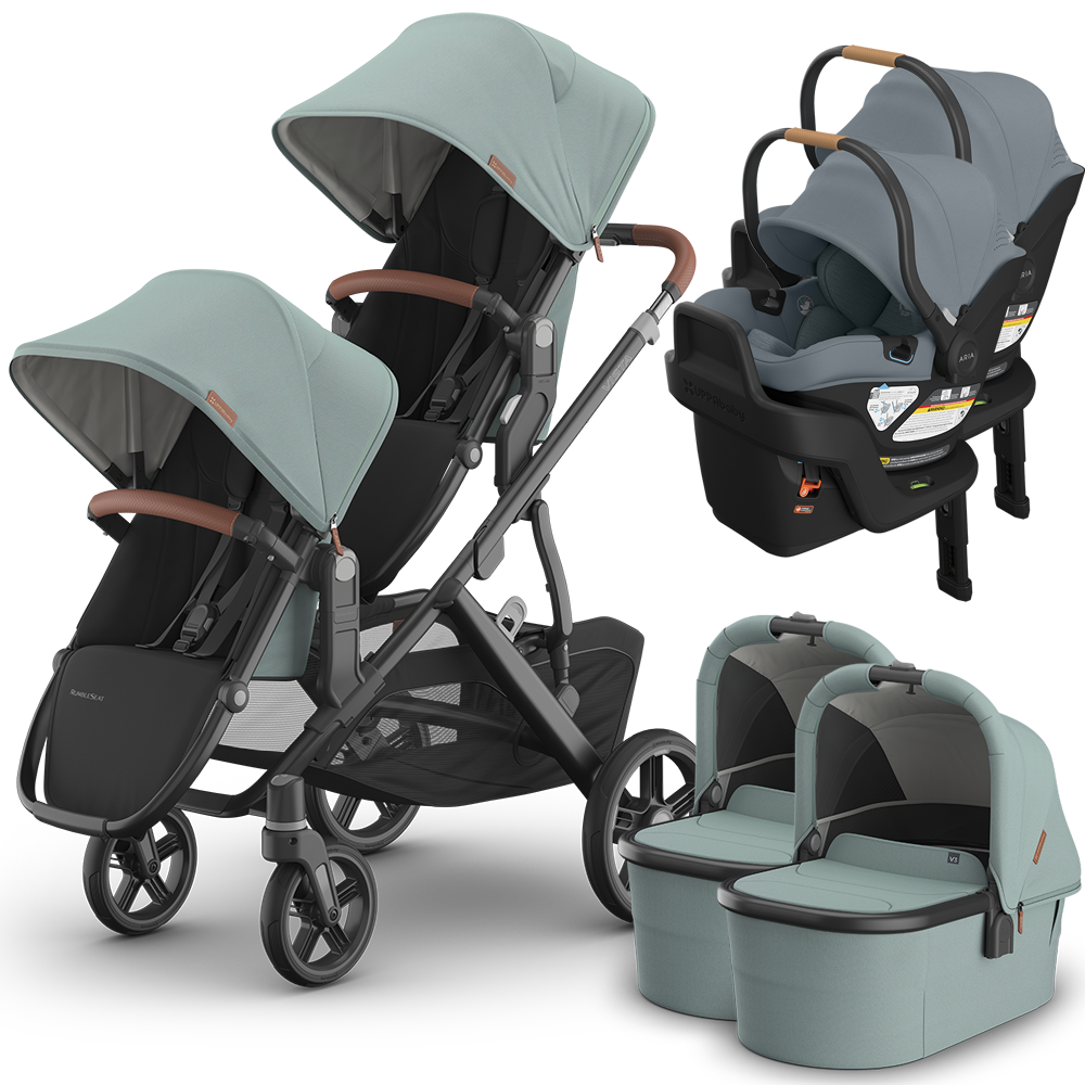 UPPAbaby Vista V3 Double Stroller for TWINS + 2 Bassinets + 2 Mesa/Aria Car Seats