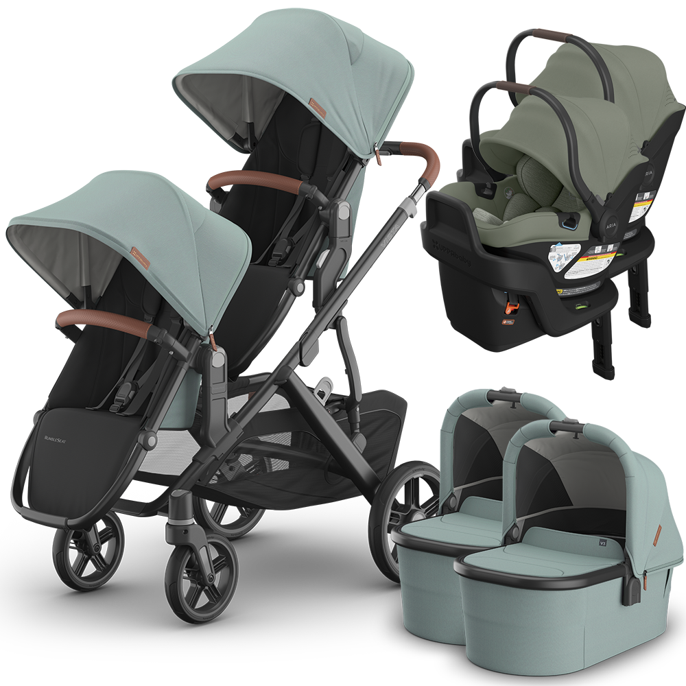 UPPAbaby Vista V3 Double Stroller for TWINS + 2 Bassinets + 2 Mesa/Aria Car Seats