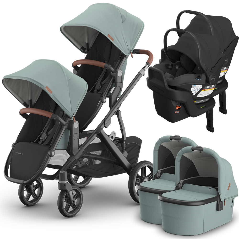 UPPAbaby Vista V3 Double Stroller for TWINS + 2 Bassinets + 2 Mesa/Aria Car Seats