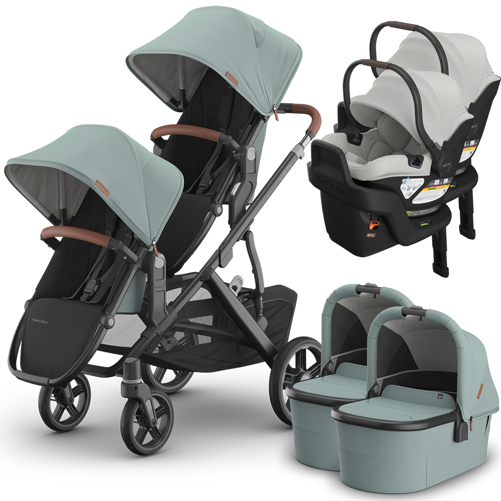 UPPAbaby Vista V3 Double Stroller for TWINS + 2 Bassinets + 2 Mesa/Aria Car Seats