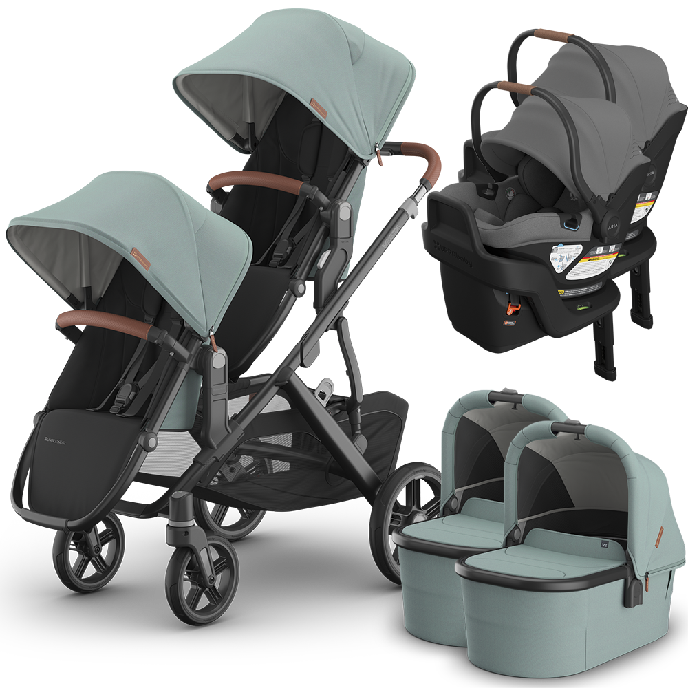 UPPAbaby Vista V3 Double Stroller for TWINS + 2 Bassinets + 2 Mesa/Aria Car Seats
