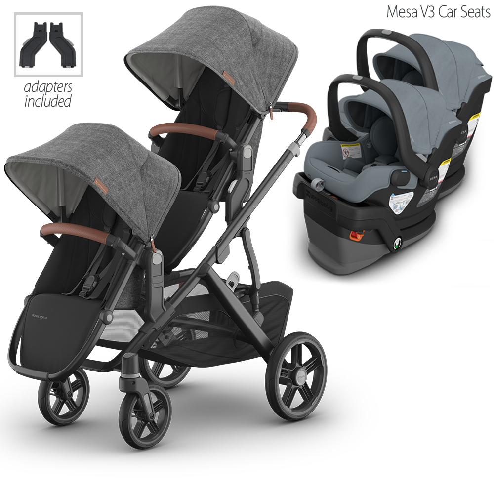 UPPAbaby Vista V3 Double Stroller for TWINS + 2 Mesa/Aria Car Seats Travel System