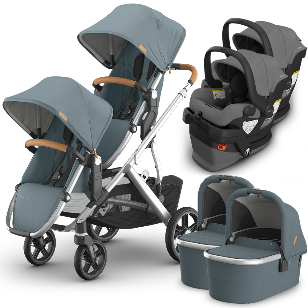 UPPAbaby Vista V3 Double Stroller for TWINS + 2 Bassinets + 2 Mesa/Aria Car Seats
