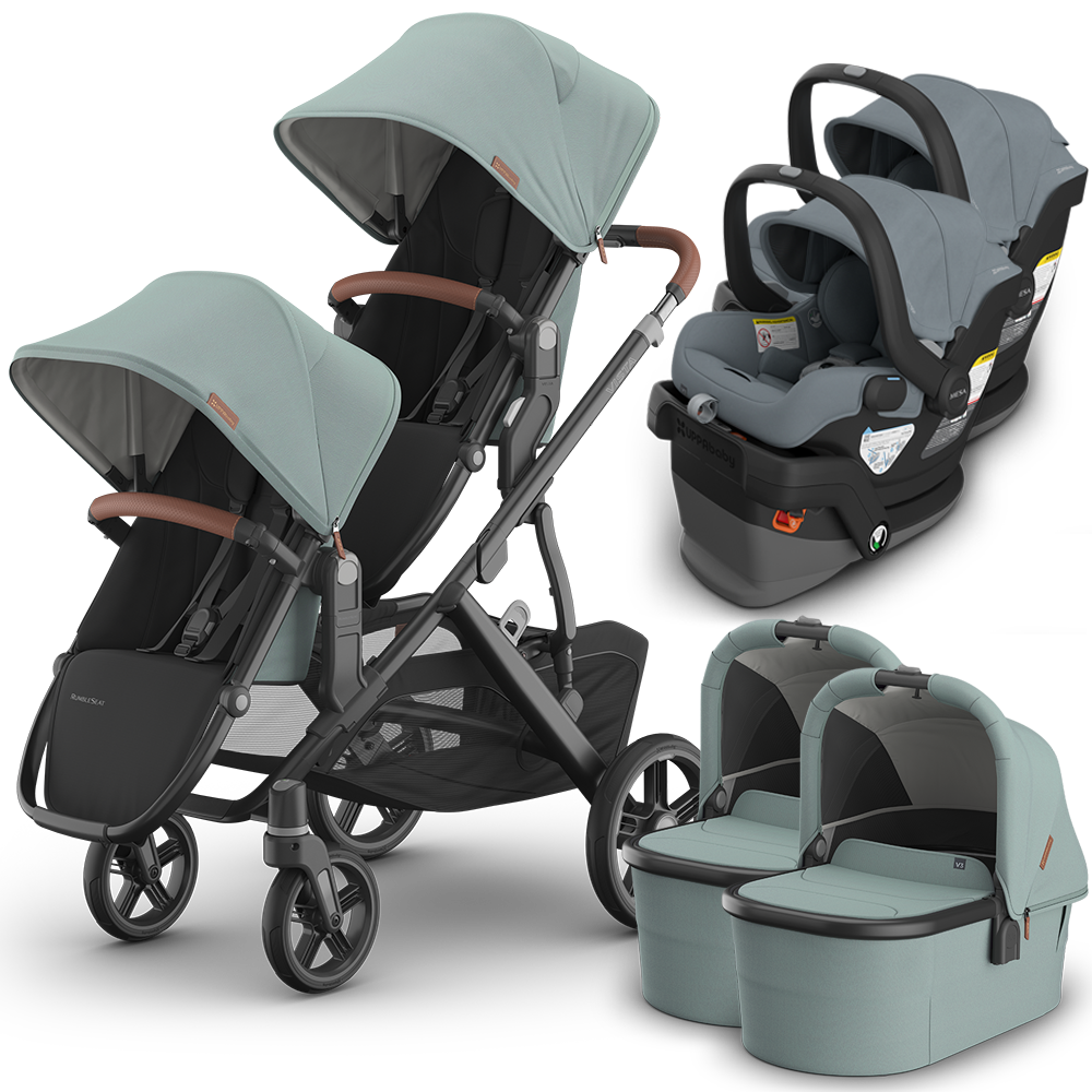 UPPAbaby Vista V3 Double Stroller for TWINS + 2 Bassinets + 2 Mesa/Aria Car Seats