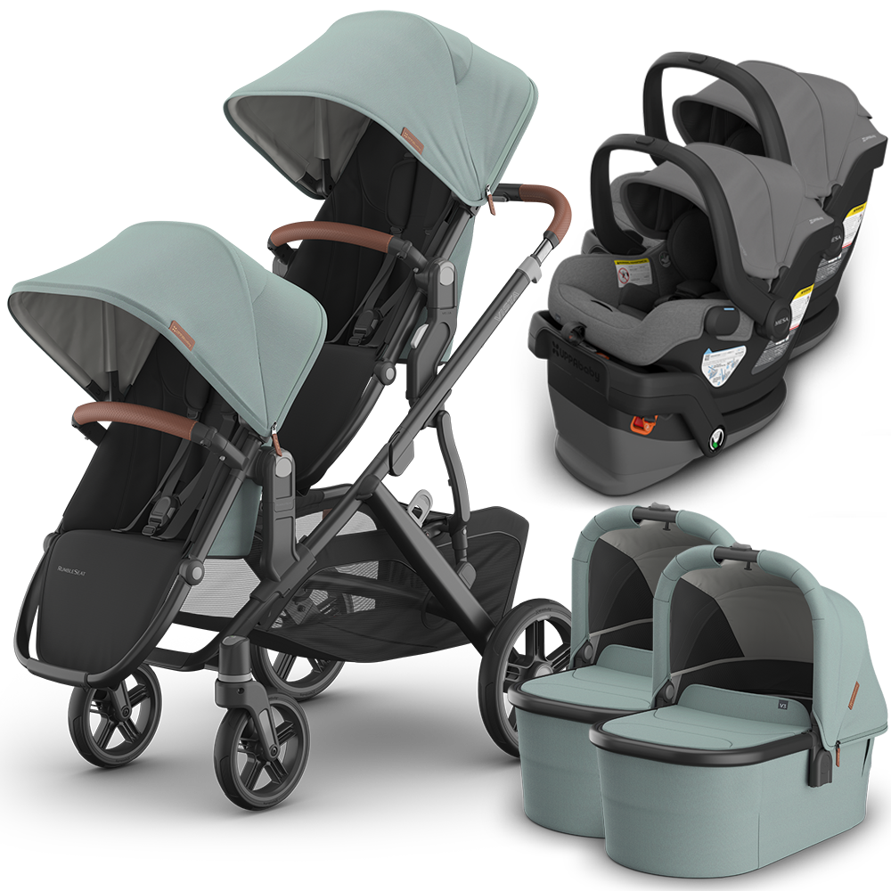 UPPAbaby Vista V3 Double Stroller for TWINS + 2 Bassinets + 2 Mesa/Aria Car Seats