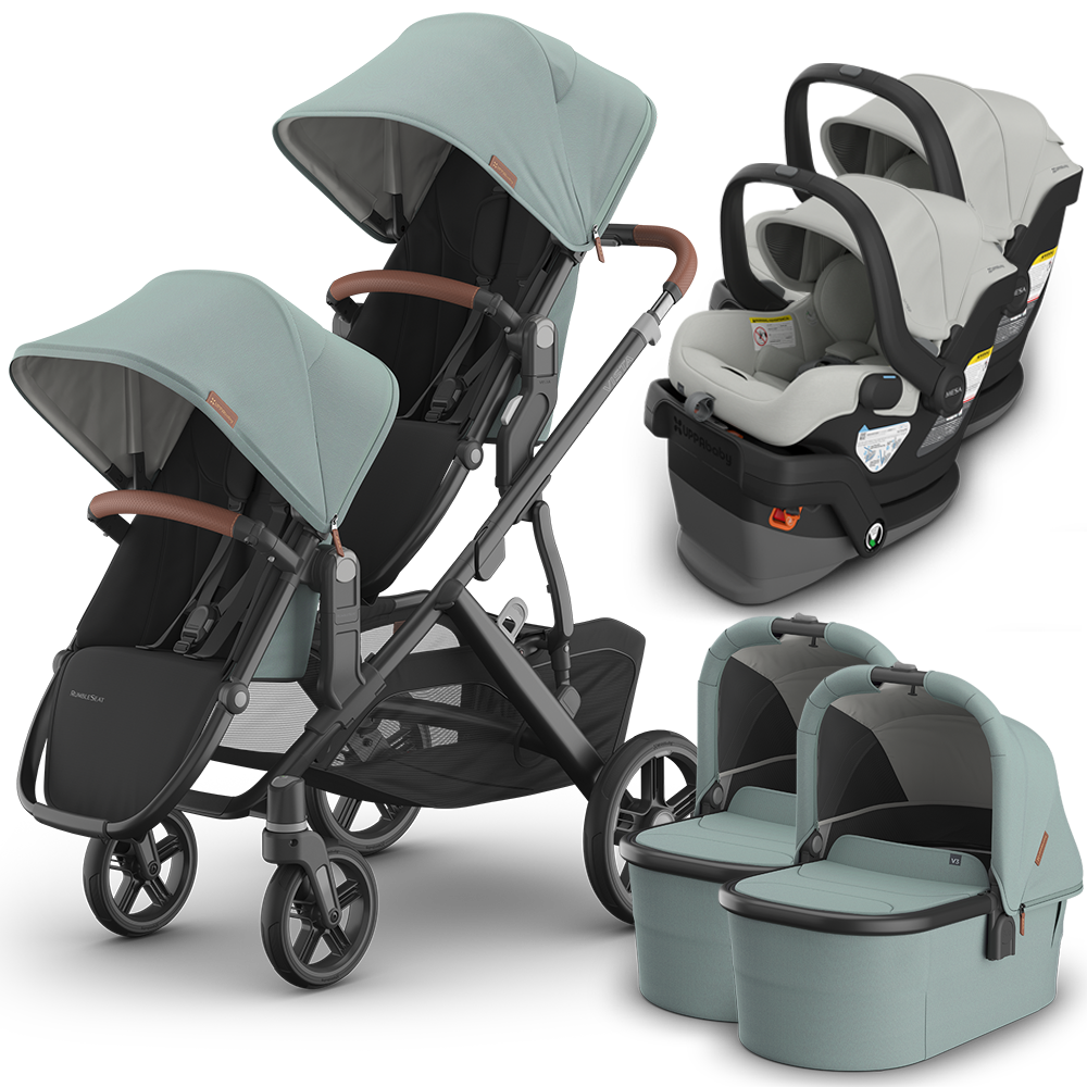 UPPAbaby Vista V3 Double Stroller for TWINS + 2 Bassinets + 2 Mesa/Aria Car Seats